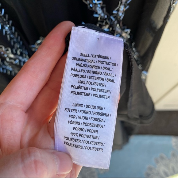 NWT Adrianna Papell Black Beaded Short Sleeve Long Formal Gown Size 4 - Picture 9 of 11